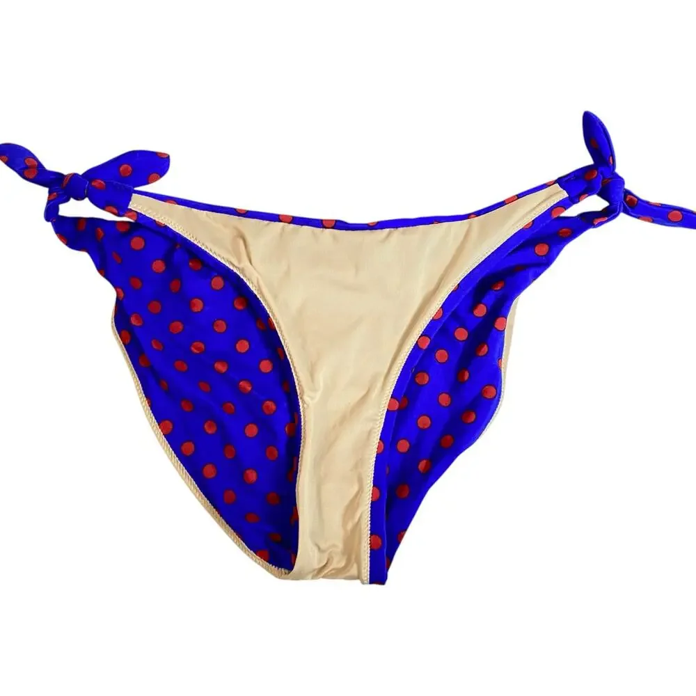 J. Crew Strapless Bandeau Bikini Top & String Bottom Blue Polka Dot Small 32D - Picture 11 of 16